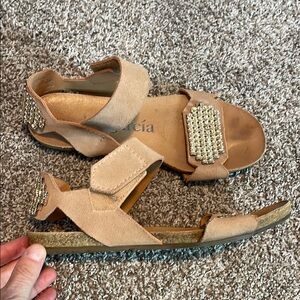 Pedro Garcia Beige Sandals with Rhinestone Accents